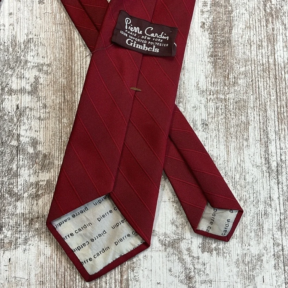 Pierre Cardin Paris New York Vintage Burgundy Stripe Tie With Logo